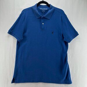 NAUTICA Shirt Mens Size L Slim Fit Golf Polo Short Sleeve Jersey Cotton Blue
